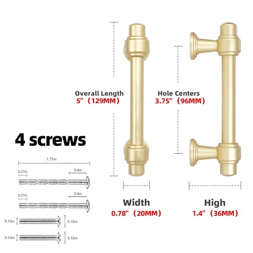 Brushed Gold Kitchen Cabinet Pulls 3-3/4 Inch 10 Pack - color: Brushed Gold, size: 3-3/4' Hole Center(96mm)