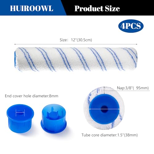 12 Inch Microfiber Paint Roller Covers, 3/8" Nap, 4 Pack - size: 12 Inch Paint Roller Kit, 4 Pack