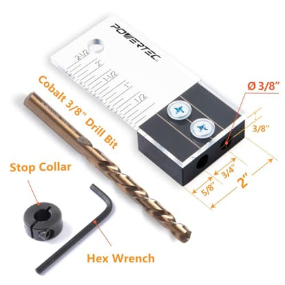 POWERTEC Dowel Jig Kit, Doweling Jig Kit 3/8", Dowel Jigs Woodworking, Laser Cut Witness Mark, with Depth Scale, Drill Guide Dowels, Cobalt M-35 Drill Bit & Split Ring Stop Collar 71716 - style: 3/8" Doweling Jig Kit w/ Bit & Collar