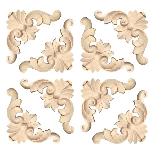 20Pcs Wood Corner Appliques and Onlays for Furniture 1.6inch Unpainted Decorative Wooden Carved Corner Decal Appliques Onlays for Wardrobe Mirror Photo Frame Closet Decoration (1.6inch) - size: 1.6inch
