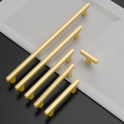 Asidrama 10 Pack 3 Inch(76mm) Brushed Gold Kitchen Cabinet Handles, Cabinet Pulls Kitchen Cabinet Hardware for Cupboard Drawer Pulls 2244 - color: Brushed Gold, size: 3" Hole Center, style: 10 Pack