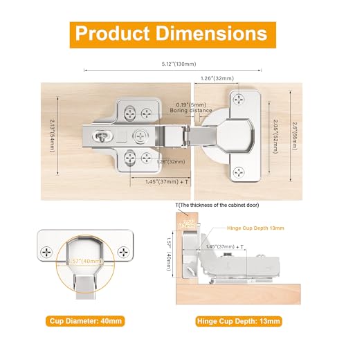 2-Pack Soft Close 40mm Cup Cabinet Hinges for Thick Door(18-28mm) - size: Inset