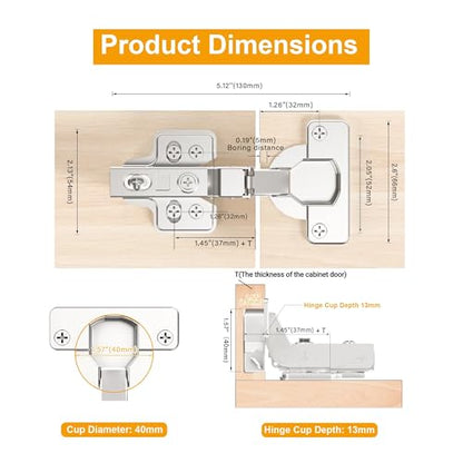 2-Pack Soft Close 40mm Cup Cabinet Hinges for Thick Door(18-28mm) - size: Inset