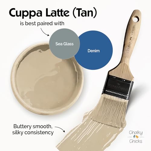 Chalky Chicks Cuppa Latte 4 Fl Oz Chalk Paint for Furniture All in One - color: Cuppa Latte (Tan), size: 4 Fl Oz (Pack of 1)
