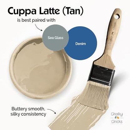 Chalky Chicks Cuppa Latte 4 Fl Oz Chalk Paint for Furniture All in One - color: Cuppa Latte (Tan), size: 4 Fl Oz (Pack of 1)