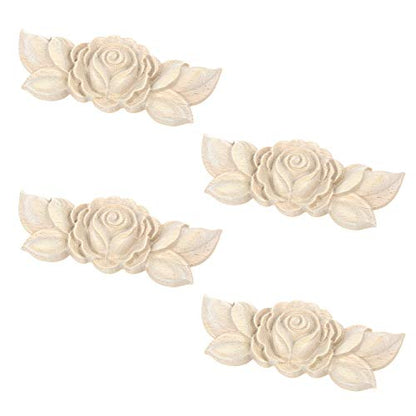 T Tulead Wood Carved Appliques Furniture Onlay Corner Applique 4PCS - style: Rose, 3.54"x1.38", 4pcs