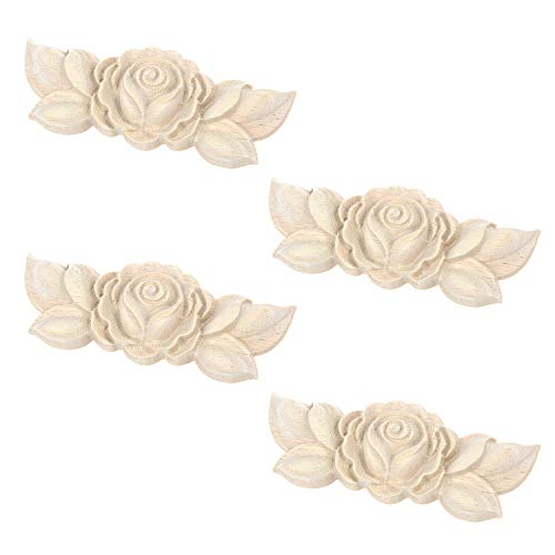 T Tulead Wood Carved Appliques Furniture Onlay Corner Applique 4PCS - style: Rose, 3.54"x1.38", 4pcs