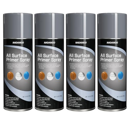 NADAMOO All Surface Primer Spray, Matte Gray One-Part Epoxy Primer, 4 Can - color: Gray, style: Pack of 4