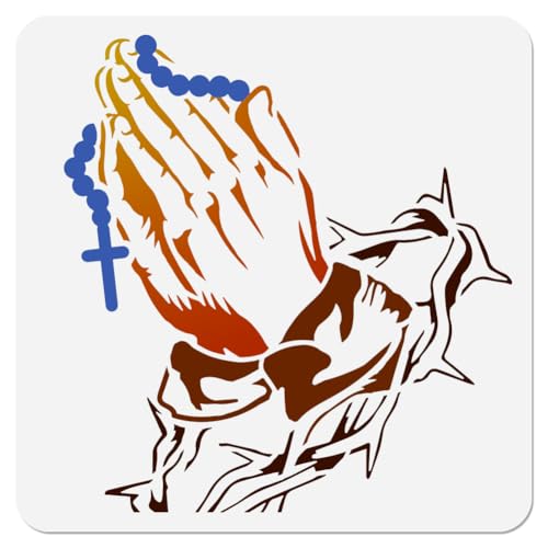Praying Gesture Stencil for Painting, 11.8"x11.8" Reusable Praying Hands Stencil Drawing Template, Cross DIY Craft Paint Template for Wall Home Decor Wood Burning Card Canvas Journal - style: Praying Gesture