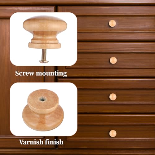 8 Pcs Wooden Drawer Pulls, Natural Wood Dresser Knobs Wooden Cabinet Knobs Round Drawer pulls Mushroom Wood Knob for Furniture Cupboard Dresser Closet Door (Diameter: 1.34", Height: 1")