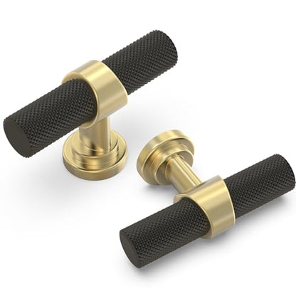 10 Pack Black and Gold Kitchen Cabinet Knobs - color: Black and Brushed Gold, size: 1.38'' Diameter(35mm)