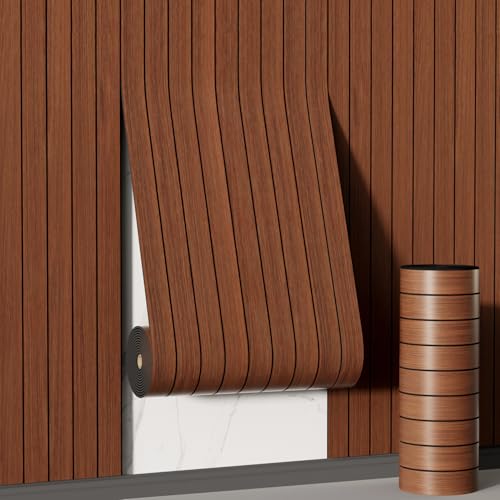 Arthome Peel and Stick Slat Wall Panels 15.7 "x240,Self-Adhesive PVC Wood Grain Wallpaper Panel,3D Thick Faux Soundproof Backsplash Accent Wall Tile for Walls & Furniture (Walnut Coverage 26 Sq.ft) - color: Walnut, size: 15.7" x 240"