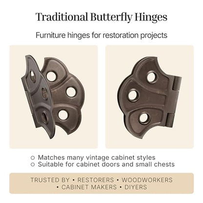 Antique Brass Butterfly Hinges - 2" x 1-7/16" - Pack of 2 - Surface Mount Hinges for Cabinet Doors and Boxes - UA-262-HAB (1) - color: Antique Brass