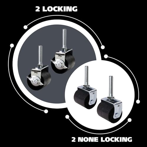 King's Brand Heavy Duty Caster Wheels for Bed Frame ~Set of 4~ (2 Locking & 2 None Locking) - size: 2"W x 2"D x 4"H