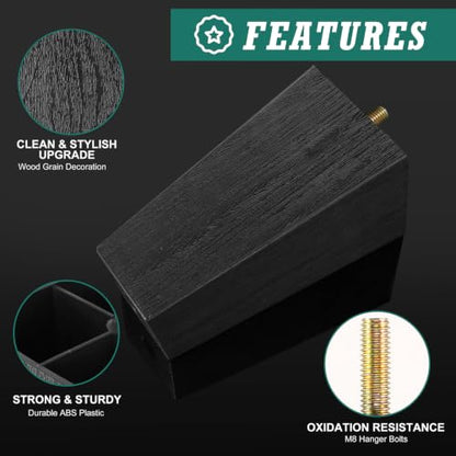 4pcs Plastic Square Legs 6-1/4" with Plate Nuts, M8-1.25 Thread - size: 6-1/4 Inch, M8-1.25 Metric Bolts