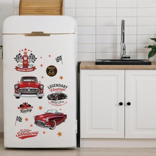 OLYCRAFT 3 Sheets/Set Retro Car Rub on Transfers for Furniture and Crafts 6x12 Inch Red Sports Car Furniture Decal Transfer Stickers Rub on Decal with 1pc Scraper for Wooden Home Wardrobe Decor - style: Retro car