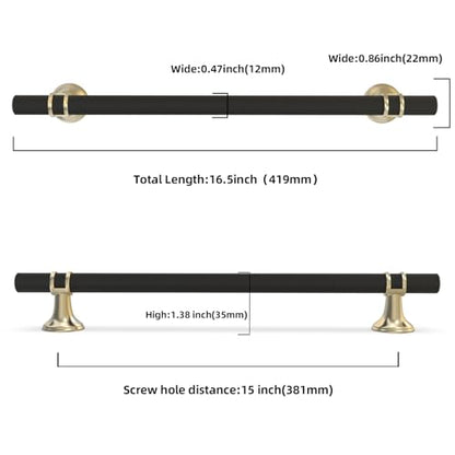 10 Pack 15 Inch Cabinet Pulls knurled Matte Black and Brushed Gold Kitchen Cabinet Handles Aluminum and Zinc Alloy Drawer Pulls Solid Cabinet Hardware - color: Black and Brushed Gold Knurled, size: 15'' Hole Center(381mm)