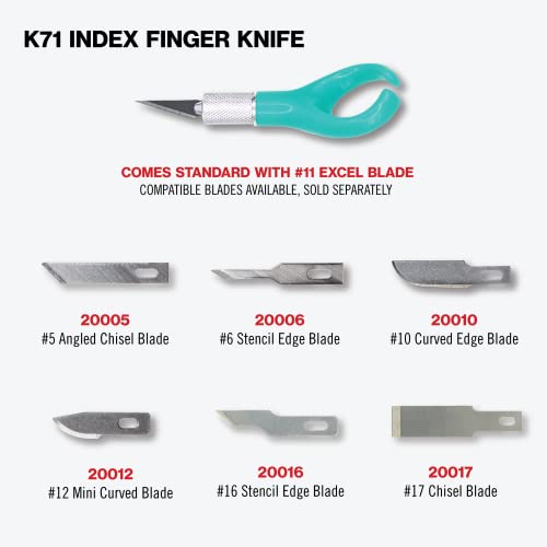 K71 Fingertip Craft Knife, 7-Inch Ergonomic, Finger Loop, Teal - color: Teal