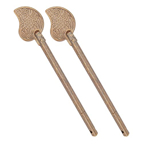 Chinese Leaf Bolt Locking Pin, 4.3in Safety Pure Brass Key Locking Arm for Asian Cabinet Door Chest, Furniture Hardware Locking Up Files