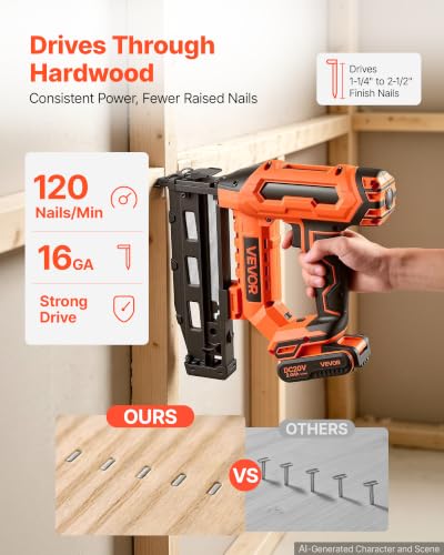 VEVOR Cordless Finish Nailer 20V 16GA Straight Cordless Nailer with Battery - size: 16 Gauge - 1 Battery