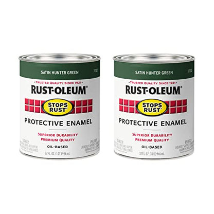 Rust-Oleum Stops Rust Brush On Protective Enamel Paint, Satin Hunter Green - color: Satin Hunter Green, size: 32 Fl Oz (Pack of 2)