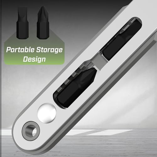 Bates- Mini Ratchet Wrench, 1/4" Magnetic 90 Degree Screwdriver, Gray, Low Profile Right Angle Screwdriver for Tight Spaces - color: Gray, size: 1 pcs