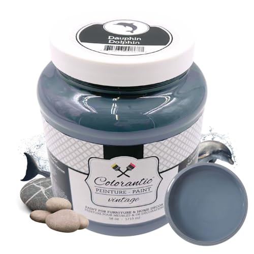Colorantic | DOLPHIN Chalk Paint for Furniture DIY - Multi-Surface Craft Paint | GREY-BLUE COLOR Home Decor Painting for Wood (58 oz) - color: Dolphin, size: 58 Fl Oz (Pack of 1)
