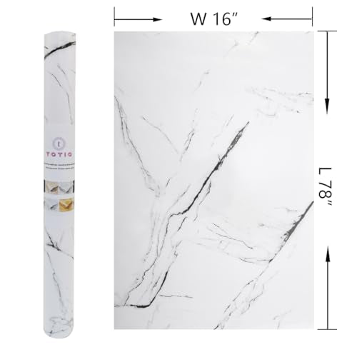 TOTIO White Marble Contact Paper Textured White Granite Wallpaper Peel Stick Countertop Contact Paper Removable Waterproof Adhesive Paper Thick Glossy Marble Wall Paper Roll Kitchen Table Vinyl Wrap - color: White, size: 16" x 78"