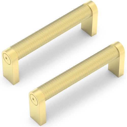 10 Pack Brushed Gold Cabinet Pulls knurled 3-3/4 Inch Hole Centers Kitchen Cabinet Handles Gold Drawer Pulls Cabinet Hardware - color: Brushed Gold, size: 3-3/4'' Hole Center(96mm)