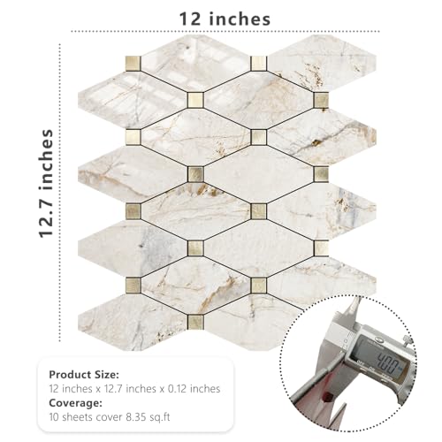 STICKGOO 10 Sheets Peel and Stick Backsplash Tiles, Glossy Pandora Marble - color: Glossy Pandora Marble