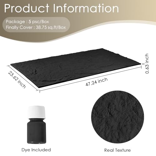 Faux Stone Wall Panels, 5-Pack 3D PU Cement-Texture Panels, Black - color: Black