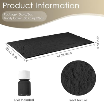 Faux Stone Wall Panels, 5-Pack 3D PU Cement-Texture Panels, Black - color: Black
