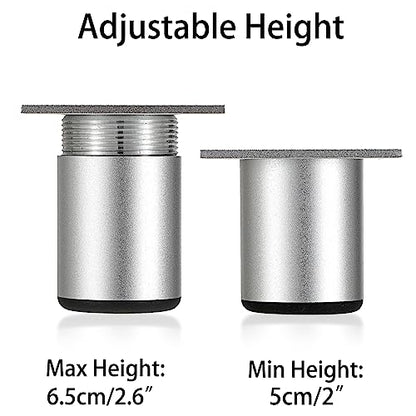 Sumnacon 4PCS Aluminium Alloy Furniture Legs - Round Adjustable Sofa Legs Furniture Cabinet Legs, 2 Inch Funiture Feet for Cabinet Desk Table Chair Sofa Bed, Silver - color: Silver, size: 2 Inch Height