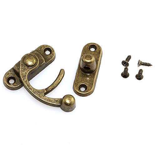 1 Pair Bronze Mini Swing Arm Clasp Latch Vintage Style Left Right Toggle Hasp Hook Metal Catch Curved Buckle - size: 33X28mm