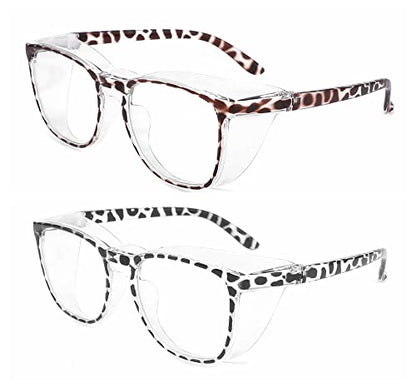 Alsenor Safety Glasses Anti Fog Goggles Protective Eyewear Blue Light Blocking Anti Dust UV Protection Glasses For Men Women (2 Pack(new-leopard+black-leopard)) - color: 2 Pack (New Leopard + Black Leopard)