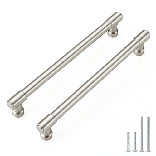 Goldenwarm 10 Pack 6-1/4 Inch Brushed Nickel Cabinet Pulls Modern Kitchen & Bathroom Hardware Heavy Duty Zinc Alloy Drawer Handles with Complete Screw Kit Consistent Finish for Whole-Home Renovations - color: Brushed Satin Nickel, size: 6-1/4 Inches Hole