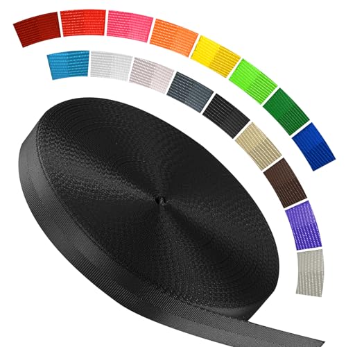 Polyester Webbing Strap 16+Colors – 1"&1.5"&1.9" – 16.5 25 33 55 Yards Heavy Duty Webbing Roll, Flat Webbing Strap for Indoor&Outdoor Gear, DIY Crafting, Repairing - color: Black, size: 1"-16.5 yards