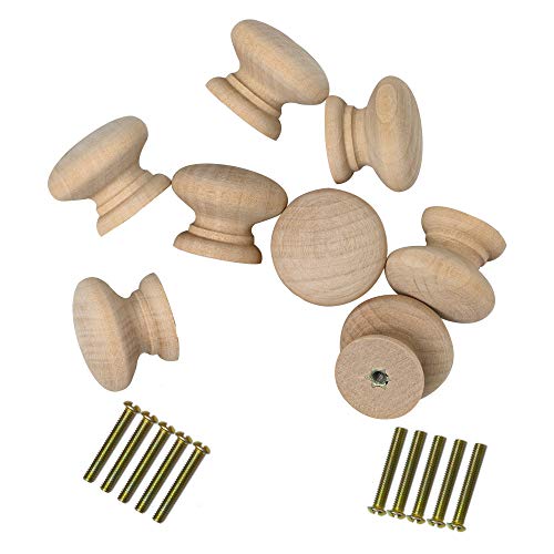 8PCS Kitchen Cabinet Knobs 35mm Dia Round Mushroom Shaped Wood Unfinished Drawer Dresser Cupboard Furniture Knobs Pulls Handles Hardware - color: Unfinished
