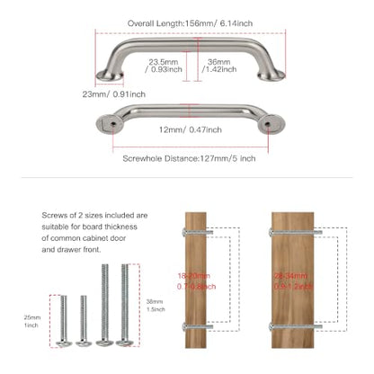 TUNNY 10 Pack Cabinet Handles-5"/128mm Brushed Nickel Cabinet Pulls - color: Brushed Nickel, size: 5"(128mm)Hole Center