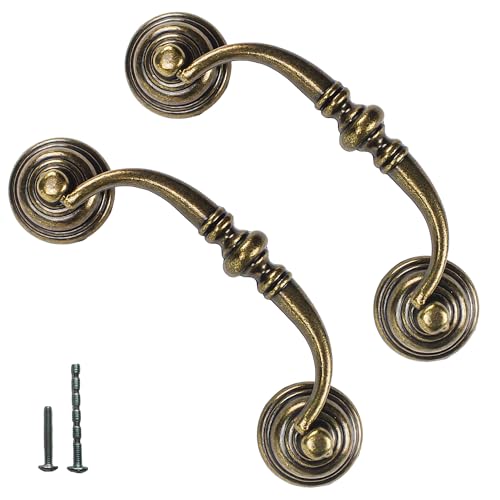 6 PCS Antique Brass Metal Drop Bail Pulls,3-1/2" Center to Center - color: Antique Brass, size: 3-1/2" Center to Center