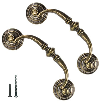 6 PCS Antique Brass Metal Drop Bail Pulls,3-1/2" Center to Center - color: Antique Brass, size: 3-1/2" Center to Center