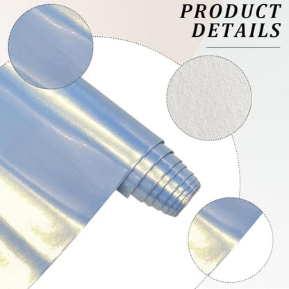 53 x 11.8 Inch 0.8mm Glossy NEON Vinyl Fabric Synthetic Leather Roll Mirrored Shiny Faux PU Leather Sheets Sky Blue Smooth Holographic Leatherette Fabric for Earring Bow DIY Project - color: Light Blue