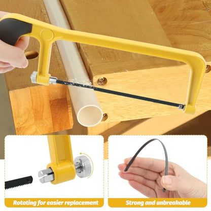 6 Inch Mini Hacksaw and Mitre Block Set, Adjustable Miter Box and Saw Set with 2 Spare Blades, Aluminum Cutting Saw Hack Saws for Woodworking, Hacksaw, Metal Cutting (Yellow) - color: Yellow