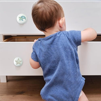 Set of 6 Ceramic Kids Nursery Fish Ocean Starfish Beachy Coastal Cabinet Dresser Drawer Door Handle Pulls Knobs 1.5 X 1.5 Inches - size: conch