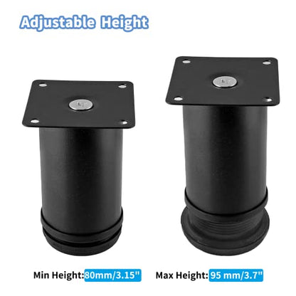 Set of 4 Adjustable Stainless Steel Furniture Legs 3 Inch Black - color: Black, size: 3 inch