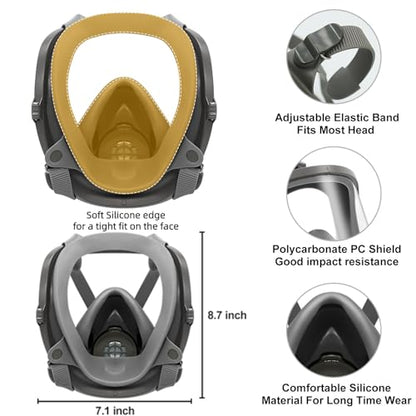 Gas Mask for Chemical, Full Face Respirator for Spray Paint - color: Grey