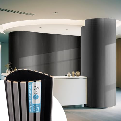 Art3d Roll-Flat Design Acoustic Wood Slat Wall Panel, 2-Pack, Grey Oak - color: Grey Oak, size: 2-Pack - 95.3 x 23.8 Inch