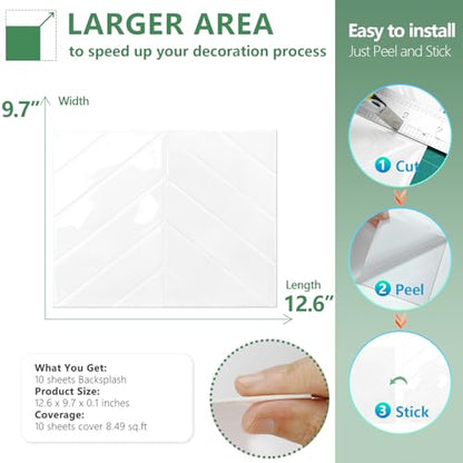 STICKGOO Herringbone Peel and Stick Backsplash, Pure White, 10 Sheets - color: Pure White, size: Pack of 10
