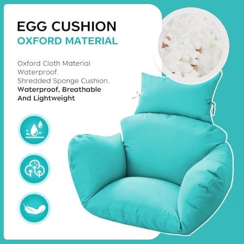 Egg Chair Cushion Replacement, Waterproof Thicken Hanging Egg Swing Chair Cushion for Outdoor Furniture, Wicker Rattan Hammock Basket Cushion with Headrest Pillow 47x31.5x4.7 inch(Teal) - color: Teal