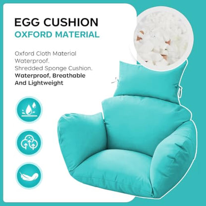 Egg Chair Cushion Replacement, Waterproof Thicken Hanging Egg Swing Chair Cushion for Outdoor Furniture, Wicker Rattan Hammock Basket Cushion with Headrest Pillow 47x31.5x4.7 inch(Teal) - color: Teal